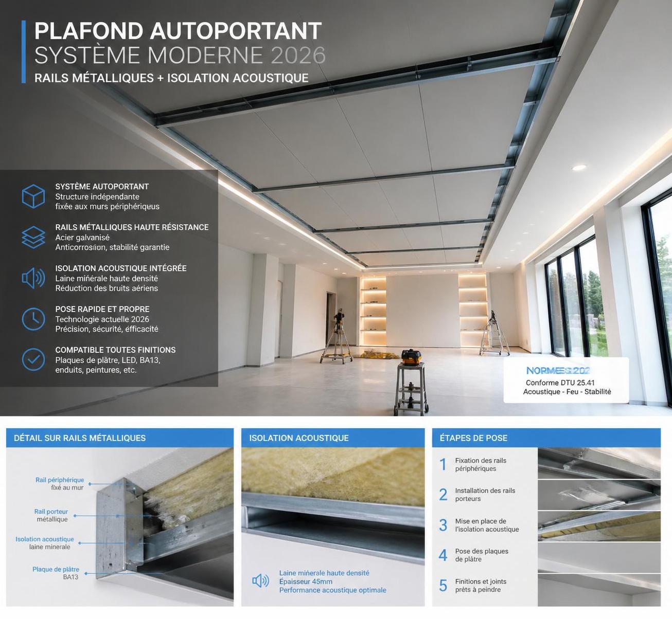 découvrez le plafond autoportant : un système constructif innovant offrant d'excellentes performances thermiques et garantissant la conformité à la réglementation environnementale re2020.